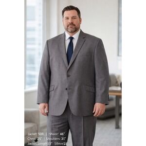 Gulliano Couture Mens 3 Piece Suit 50R Charcoal Grey Sharkskin Blazer Vest Pants